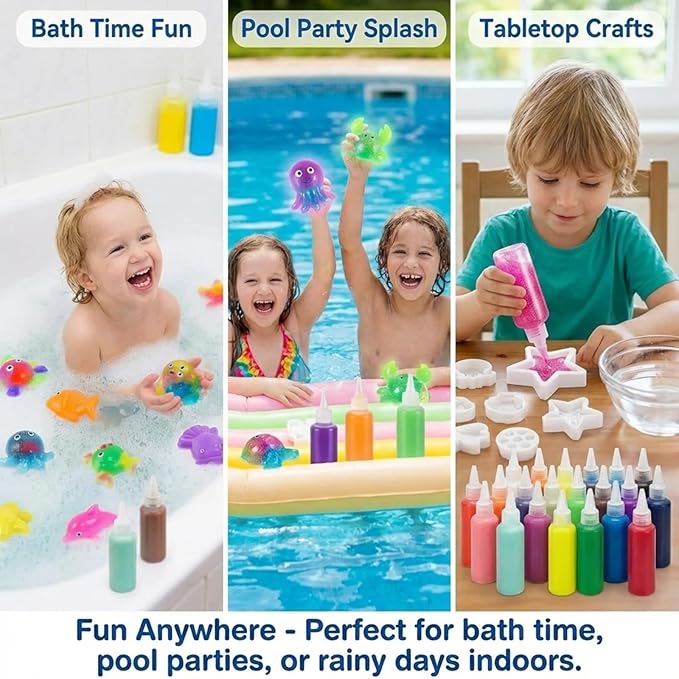 Magic Water Elf Toy Kit Refill & DIY Slime Squishy Making Kit for Kids,STEM Arts & Crafts Family Activity,Indoor Rainy Day & Holiday Fun(24 Bottles:12 Colors)