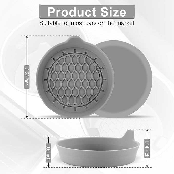 SINGARO Car Cup Holder Coaster, Silicone Cup Holder Insert, Universal Non-Slip Cup Holders, Car Accessories Interior for Women and Man 4 Pack Gray