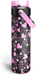ENCOOL Valentine's Day Insulated Water Bottle with Straw Stainless Steel Water Bottle, Leak-Proof, BPA-Free, Keeps Cold for 24 Hours for Sports, Travel, School (26 oz, Sweet Hearts Violet x Black)