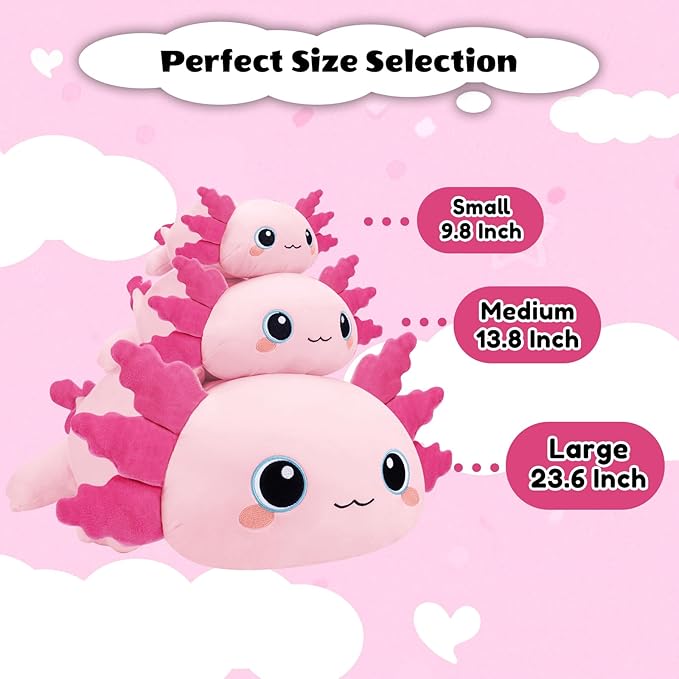 Finebee Weighted Axolotl Stuffed Animals, Cute Weighted Axolotl Plush, Soft Stuffed Weighted Plush Pillow Gifts for Kids Adult(13.8" 1.6Lbs)