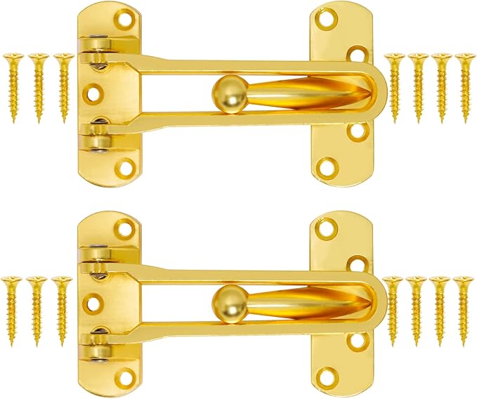 Topbuti Home Security Door Lock, 2 Pack Latch Guard Clasp Front Door Locks for Kids, Home Reinforcement Lock for Swing-in Doors, Hotel Door Latches, Thicken Solid Aluminium Alloy (Brass)