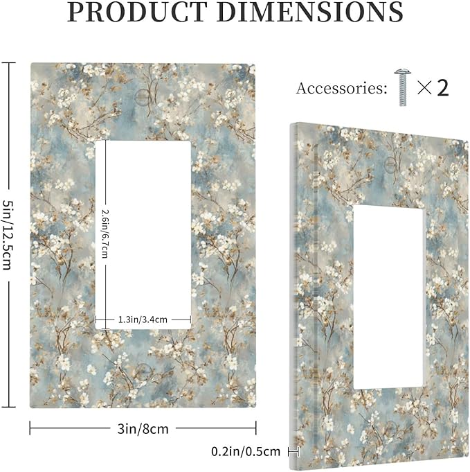 Decorative Outlet Covers Rustic Blue White Plum Blossom Flower 1 Gang Rocker Light Switch Cover Plate Single Wall Plates for Electrical Switch Plate Covers Faceplate for Bedroom Decor
