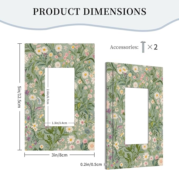 Decorative Light Switch Cover Plate with Vintage Wildflowers & Daisies on Light Green Background Design 1 Gang Rocker Outlet Covers Single Decora Gfci Device Wall Plate