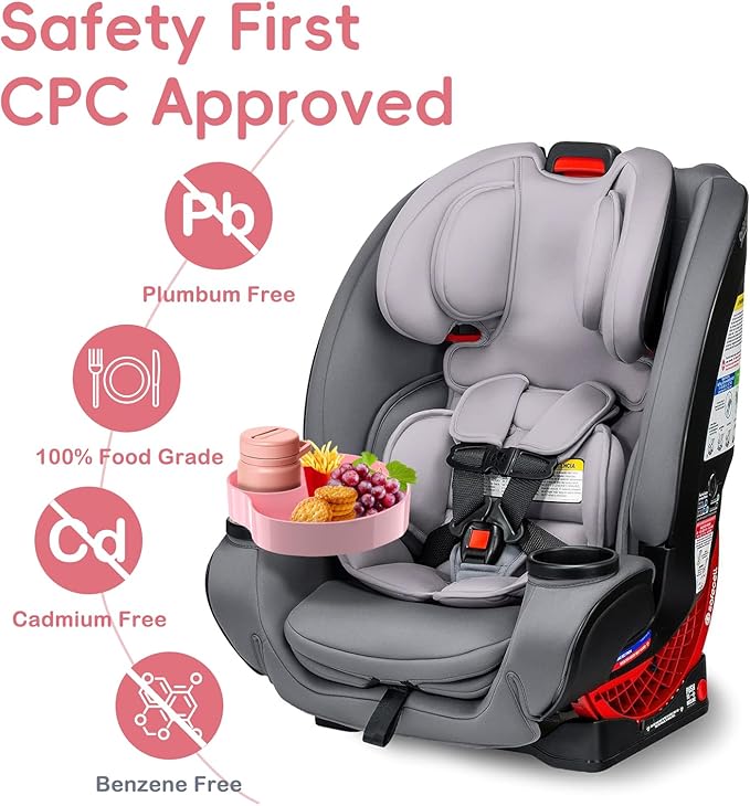 Kids Car Seat Tray, Travel Tray with Cup Holder for Toddler Baby, Kids Car Seat Food Snack Organizer for Road Trip, Stroller snack Organizer Travel Must Haves Toddler Must Haves (Pink)