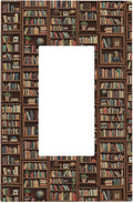 Vintage Library Bookshelf Single Rocker Switch Cover - 1-Gang Standard US Size Dark Academia Book Lover's Dream Light Switch Covers, Cozy Bookshelf for Study Room Decor