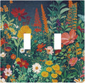 Decorative Switch Plate Cover with Wildflowers & Stars Botanical Floral Art Design 2 Gang Wall Plate Unique Double Toggle Double Light Switch Covers for Garden Theme Wall Decor