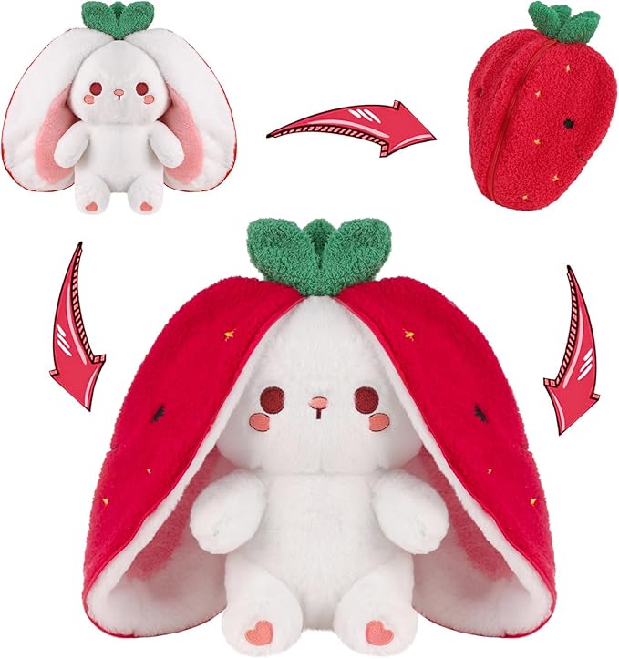MIAODAM Easter Strawberry Bunny Plush Toy,Christmas Cute Soft Huggable Stuffed Animal for Kids & Collectors, Birthday Present & Nursery Decor 7inch