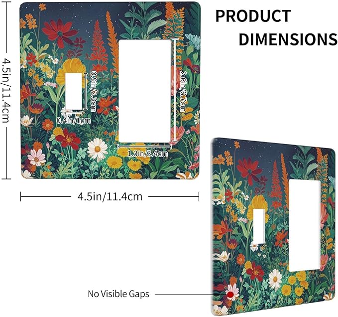 Decorative Toggle Switch Cover Plate with Wildflowers & Stars Botanical Floral Art Design 2-Gang 1-Gang Standard Wall Plate Light Switch Cover for Garden Theme Wall Decor