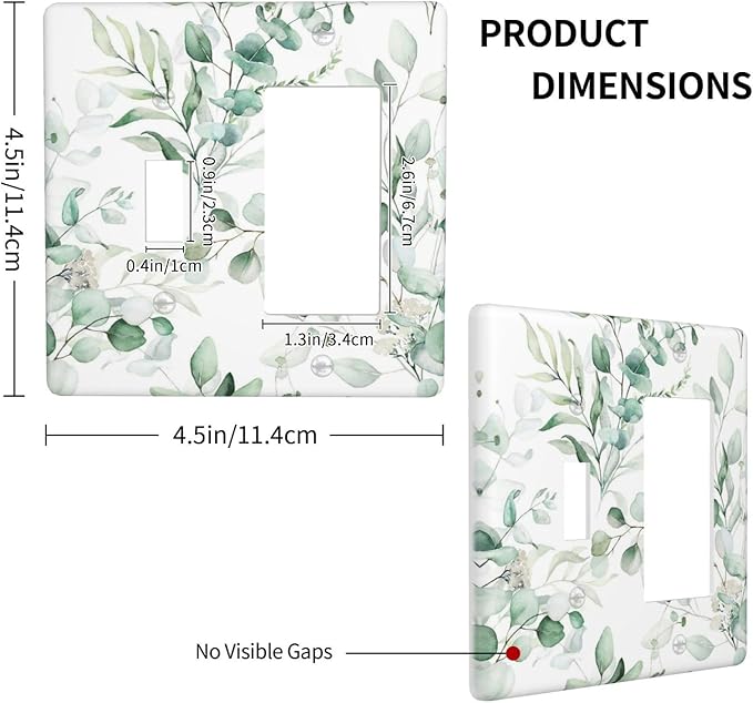 Boho Green Eucalyptus Leaf Floral Plants Flowers Outlet Covers 1 Toggle 1 Rocker Combination Decorative Wall Plate Electrical Switch Plates Light Switch Cover Plate for Bed Room Living Room Decor