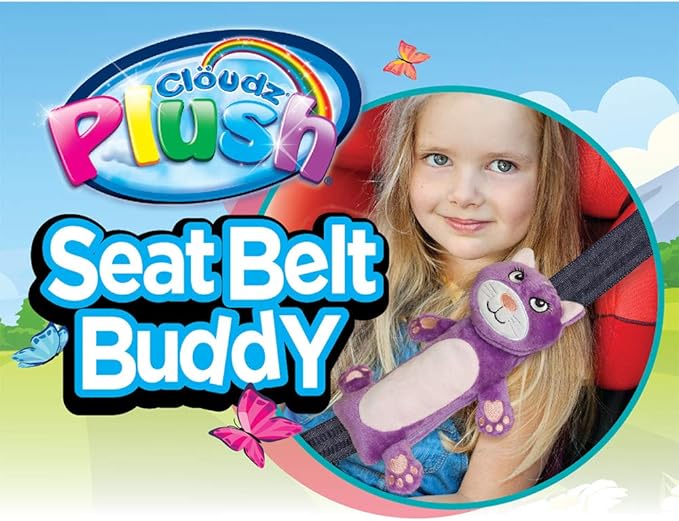 Cloudz Kids Super Soft N' Cuddly Seat Belt Buddy XL Travel Pillow. Keep Your Kids Comfy and Supported at Home or On The Go! - Cat