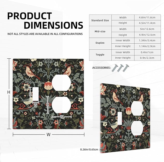Vintage Birds Berries Mid Century Floral Flower Wallplates 1 Toggle 1 Duplex Switch Plate Electrical GFCI Faceplate Decorative Light Switch Covers for Bedroom Living Room Decor
