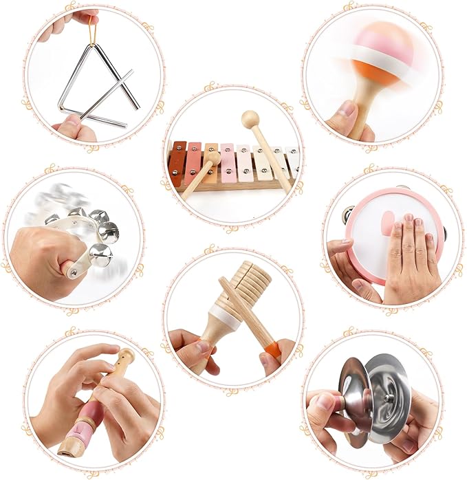 Vanplay Musical Toys for 2 Year Old Girls Easter Birthday Gifts, Montessori Toys for 2 3 Year Old, 8 in 1 Wooden Musical Instruments with Xylophone/ Tambourine/Maracas for Toddler 2-4