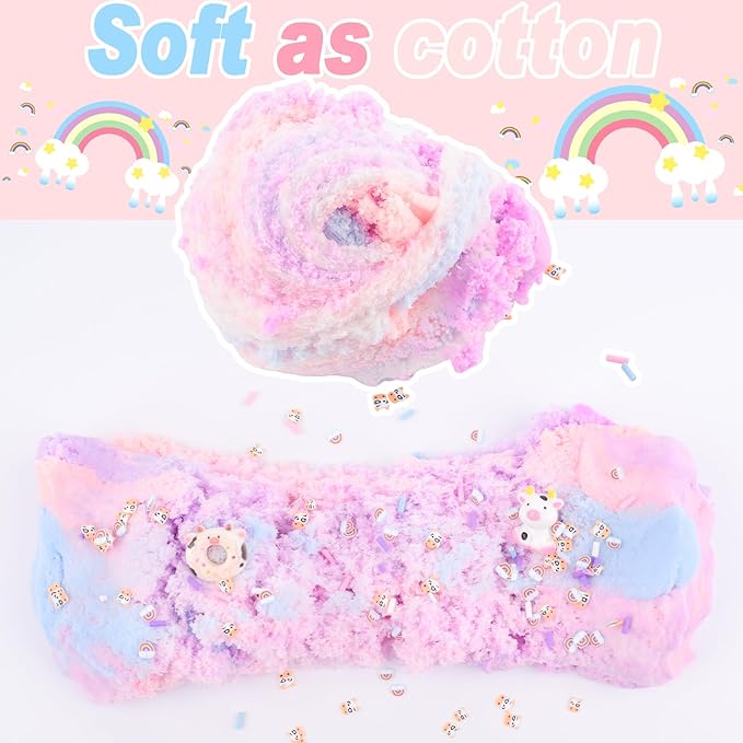 Pink Cow Cloud Slime, Scented Slime with Cute Donut Cow Charms and Rainbow Cloud Add-ins, Birthday Gifts for Kids 4-12, Party Favors for Girls and Boys, Super Soft Sludge Toy