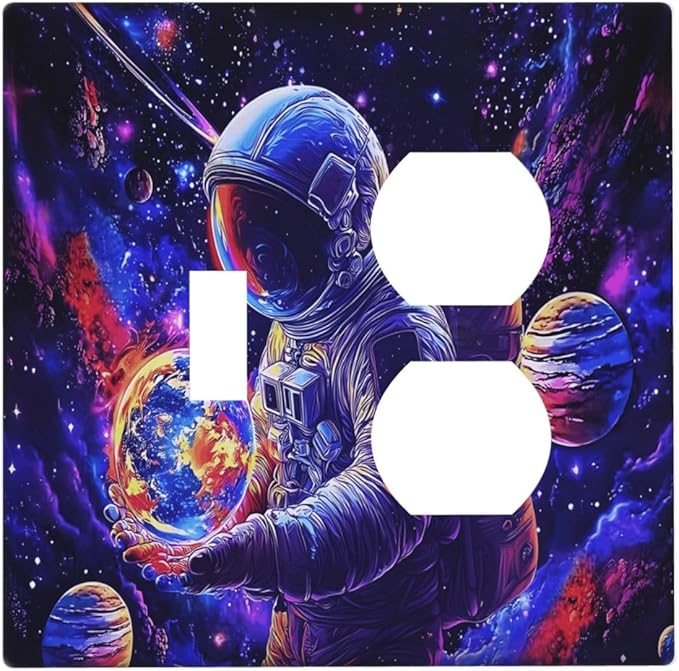 Astronaut Space Cool Galaxy Planet Wallplates 1 Toggle 1 Duplex Switch Plate Electrical GFCI Faceplate Decorative Light Switch Covers for Kids Room Nursery Decor