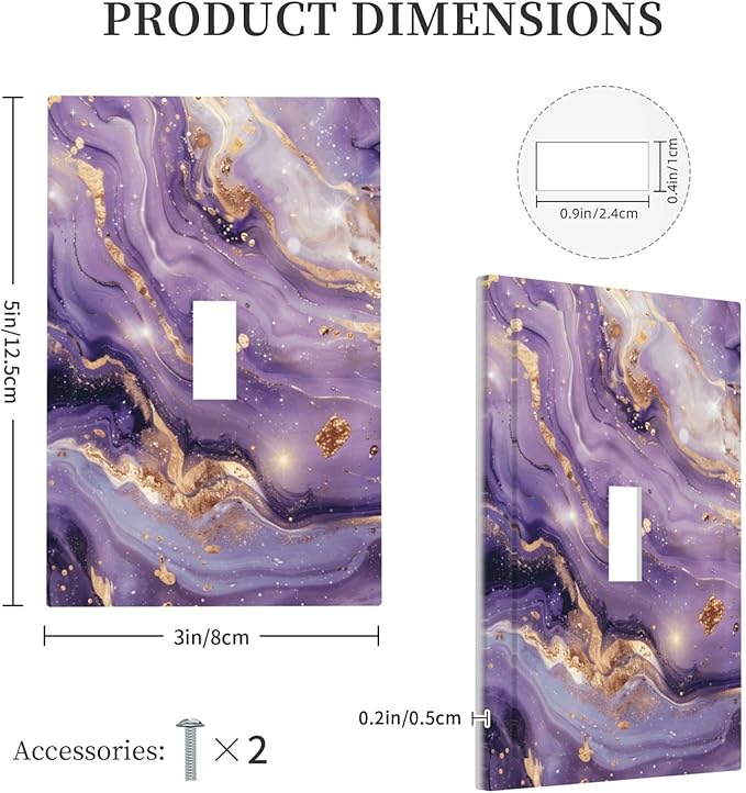 Abstract Purple Gold Marble Texure Luxurious Decorative Light Switch Cover 1 Gang Single Toggle Device Electrical Faceplate Switchplates Decorator Outlet Wall Plate for Bathroom Living Room Decor