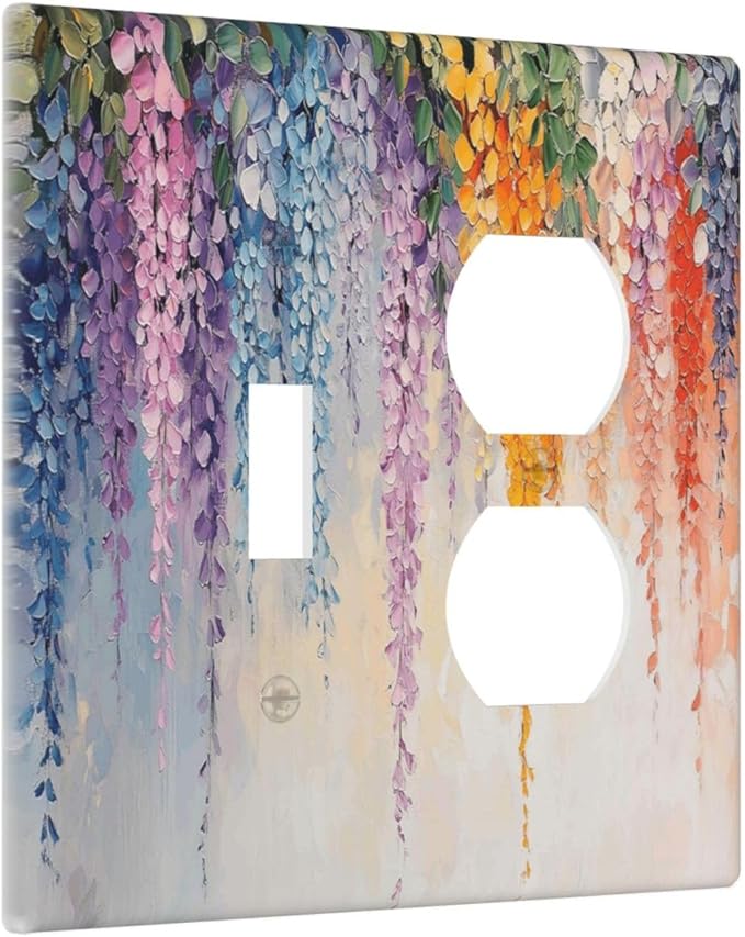 Colorful Wildflower Wisteria Cascade Floral Flower Wallplates 1 Toggle 1 Duplex Switch Plate Electrical GFCI Faceplate Decorative Light Switch Covers for Bedroom Living Room Decor