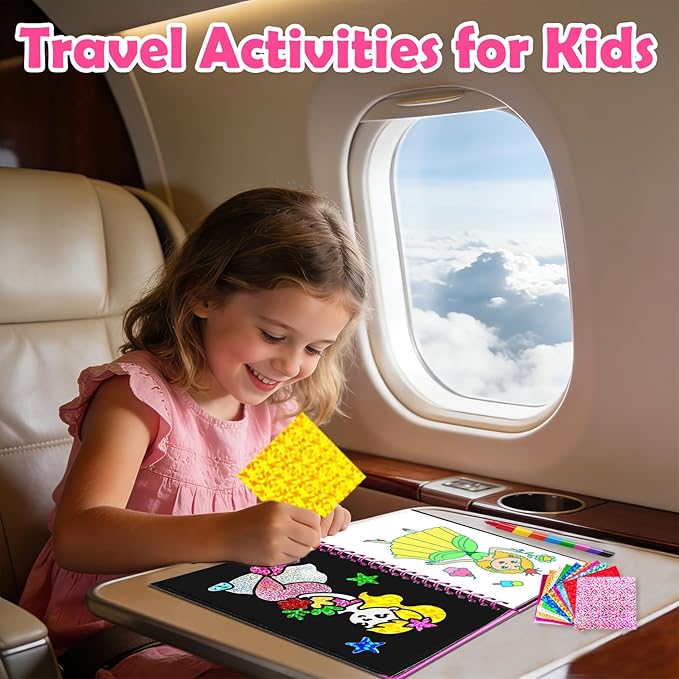 FUNNYB&G Foil Art Craft Kit for Girls 4-10 Years Old: Mess-Free & No-Glue, Create 16 Sparkly Princess Unicorn Pictures – Perfect Travel Toy & Birthday Gift for Kids (Princess)