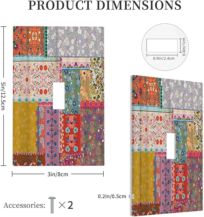 Light Switch Cover Boho Patchwork Bohemian Stitching Colorful Floral 1 Gang Wall Plate Cover Single Toggle Outlet Covers Decorative Switchplate Electrical Faceplate for Bathroom Home Decor