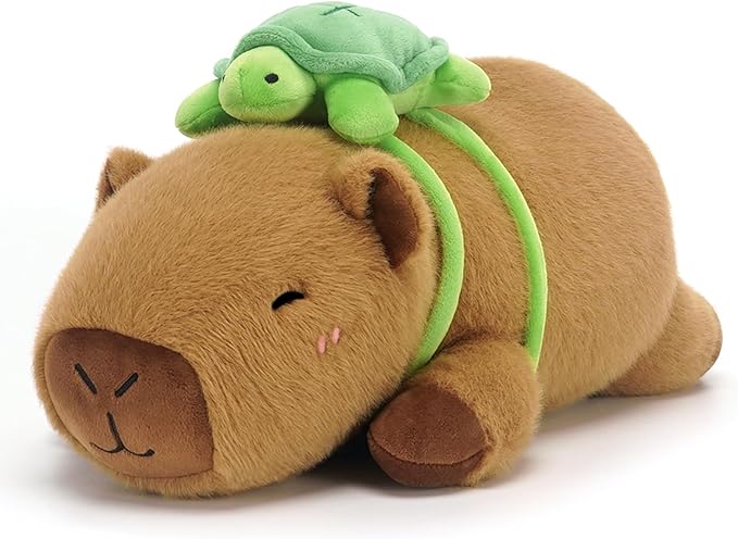 SQEQE Weighted Stuffed Animals Capybara Plush, Weighted Capybara Stuffed Animals with Turtle Backpack, Soft Pillow Toy for Kids Adults, Birthday Present & Valentines Gifts 9.8 Inch, 0.8 Lb