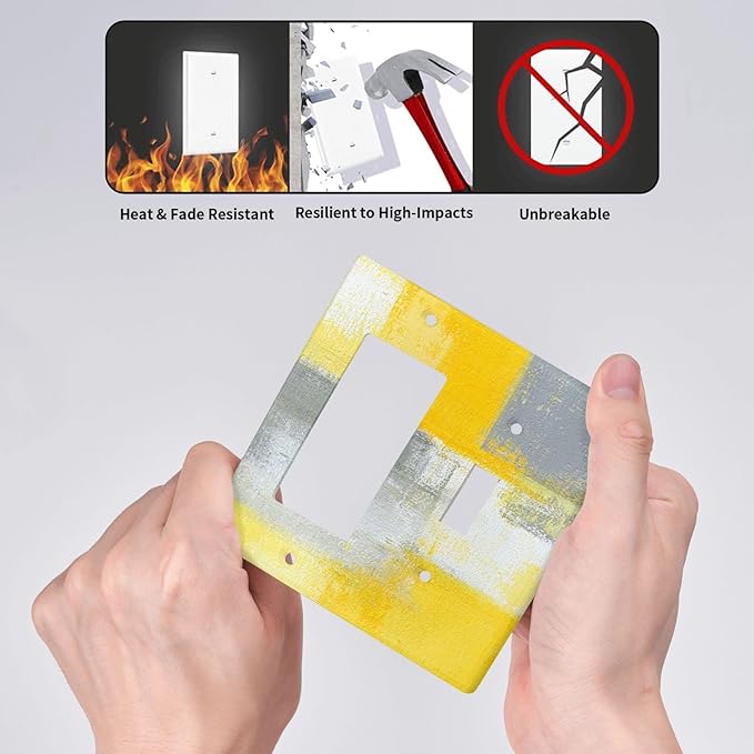 Light Switch Cover Retro Modern Gray Yellow Ombre Abstract Art 2 Gang Toggle Rocker Combo Socket Cover Wall Plates Decorative Switch Plates and Outlet Covers for Bathroom Bedroom Decor