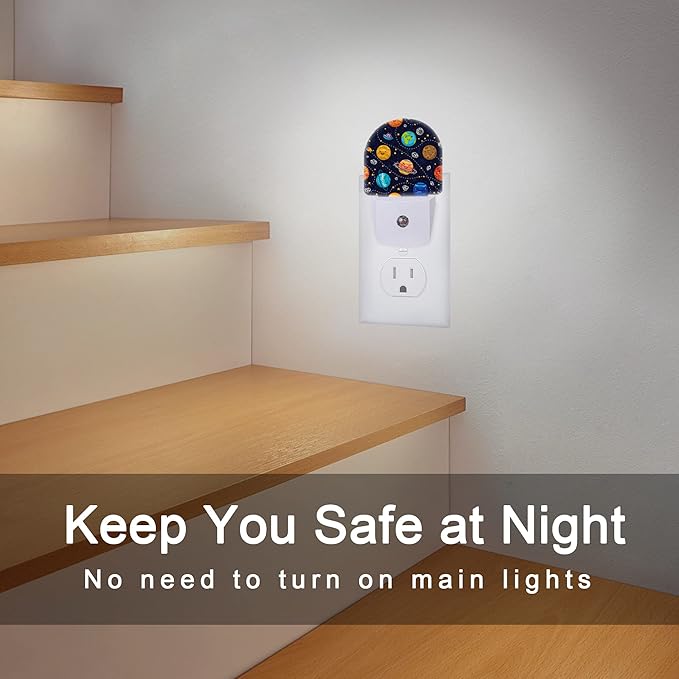 Space Planets Night Light,Solar System Night Lights Plug into Wall, Dusk to Dawn Sensor LED Lamp 0.5W for Boys/Girls/Women/Men Decorations Room 0.5W Sleep Friendly