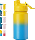 12 oz Kids Water Bottle, 2-in-1 Stainless Steel Vacuum Insulated Water Bottle for Toddler, Spout & Straw, Double Wall Thermal Flask for Boys&Girls, School, Outdoor, Travel (Gradient Yellow & Blue)