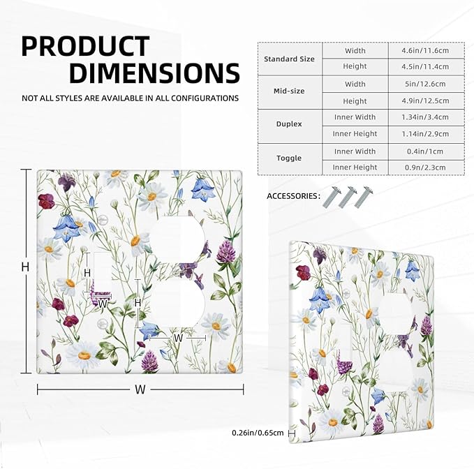 Floral Boho Multicolor Flower Plant Leaves Wallplates 1 Toggle 1 Duplex Switch Plate Electrical GFCI Faceplate Decorative Light Switch Covers for Bedroom Living Room Decor