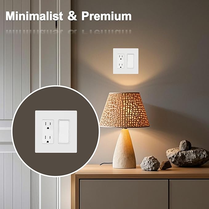 Screwless Decorator Wall Plate 5pcs 2-Gang Wall Plates Screwless Design Outlet Covers UL Certified Child Safe Switch Plate Covers Modern, White