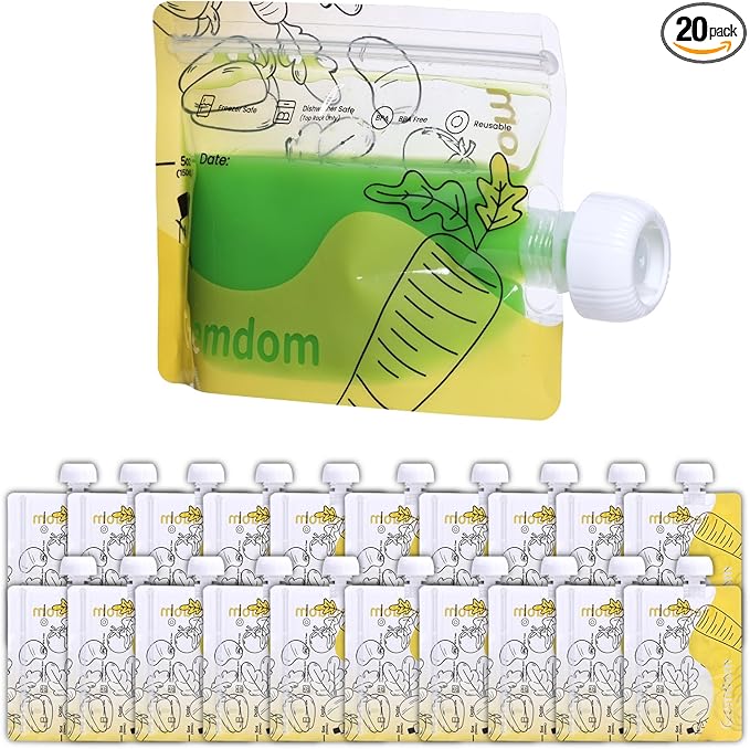 20 Pack Reusable Baby Food Pouches for Toddlers, Refillable Squeeze Pouch for Applesauce Yogurt Homemade Organic Puree Juice Snack for Baby Kids Students, Storage Containers, BPA Free, 5oz