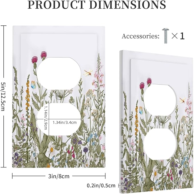 Rustic Wild Floral Vintage Teal Botanical 1 Gang Outlet Plate Duplex Decorative Outlet Covers Electrical Receptacle Lightswitch Faceplate 5" X 3"