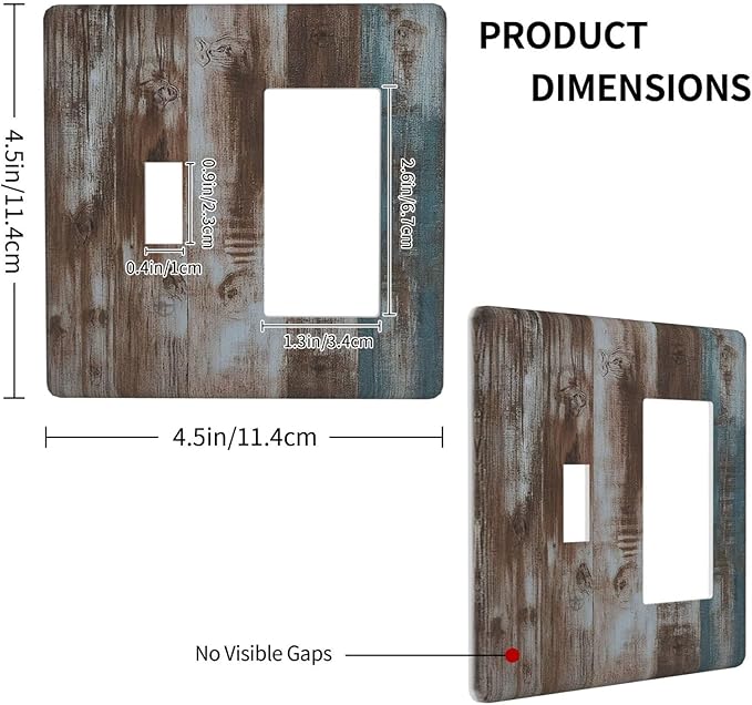 Vintage Blue Brown Wood Grain Outlet Covers 1 Toggle 1 Rocker Combination Electrical Switch Plates Light Switch Cover Plate Decorative Wall Plate for Bedroom Farmhouse Decor