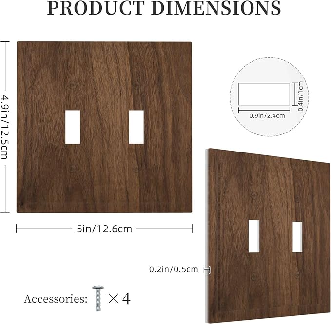 Decorative Switch Plate Covers Dark Brown Wood Grain 2 Gang Double Toggle Light Switch Cover Plate Electrical Wall Plate Outlet Cover Outlet Light Switch Cover for Farmhouse Cabin Decor