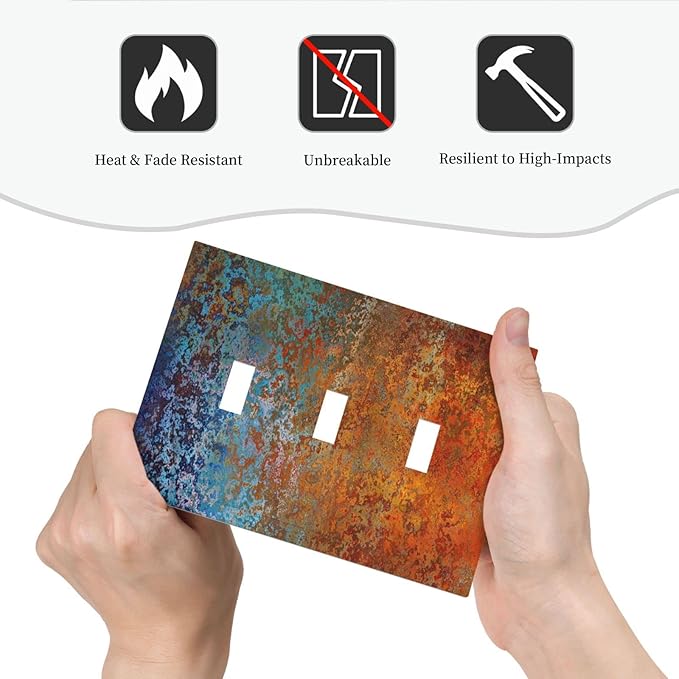Red/Celestial Blue Rust Colorful Metal Rusty Triple Toggle Light Switch Cover Decorative 3 Gang Wall Plates Electrical Faceplate for Decor Bathroom Kitchen Bedroom