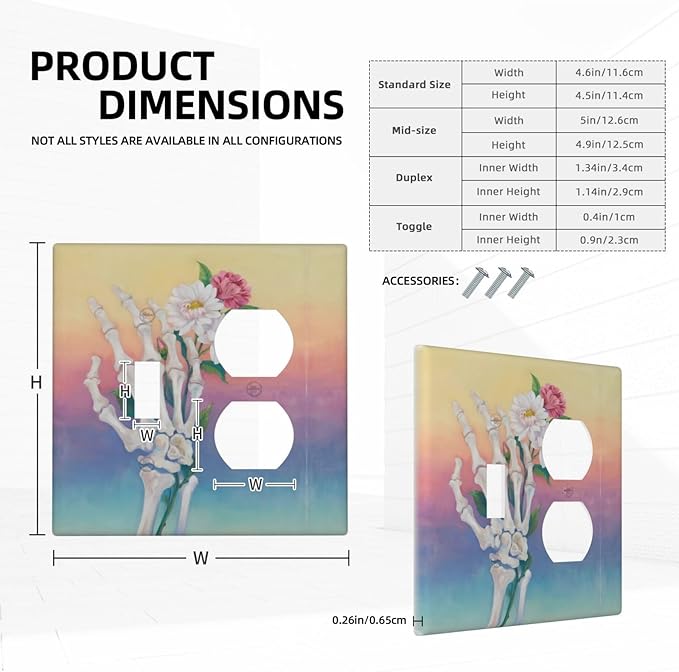 Skeleton Flower Single Toggle Duplex Combo Outlet Wall Plate Decorative 2 Gang Light Switch Covers Electrical Switchplate Home Decorate Faceplat for Bathroom Bedroom Kitchen Room 4.5 x 4.5 Inch