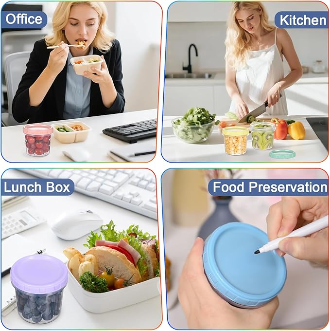 Yomarket 12pcs 10 oz Plastic Containers with Screw Lids, Reusable Clear Food Storage Containers with Pen and Brush for Snack Salad Fruit, Leakproof Small Freezer Container, Microwave & Dishwasher Safe