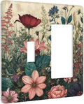 Decorative Outlet Covers Rustic Wildflower Red Floral Green Plant 2 Gang 1 Gang Wall Plate Cover Single Toggle Rocker Combination Light Switch Cover Plate Jumbo Face Plate