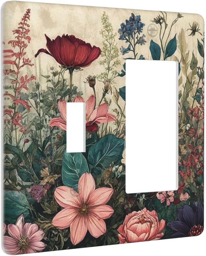 Decorative Outlet Covers Rustic Wildflower Red Floral Green Plant 2 Gang 1 Gang Wall Plate Cover Single Toggle Rocker Combination Light Switch Cover Plate Jumbo Face Plate