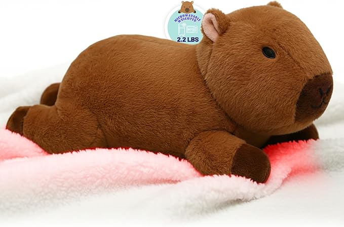 Weighted Heating Capybara Stuffed Animal - 2.2lb Weighted Heated Stuffed Animals 17in Microwave Warmth Hugs Capybara Plush Unscented Heatable & Coolable Pads for Kids Girl Adult