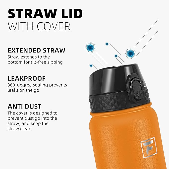 Fanhaw 32 oz Insulated Stainless Steel Water Bottle with Straw Lid, Leakproof Sports Bottle for Men, Women & Teens (Yellow Orange)