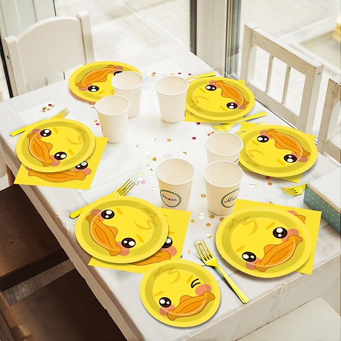 gisgfim 96 Pcs Duck Plates and Napkins Party Supplies Duck Themed Party Tableware Set Duck Birthday Party Decorations Favors for Kids Birthday Baby Shower for 24 Guests