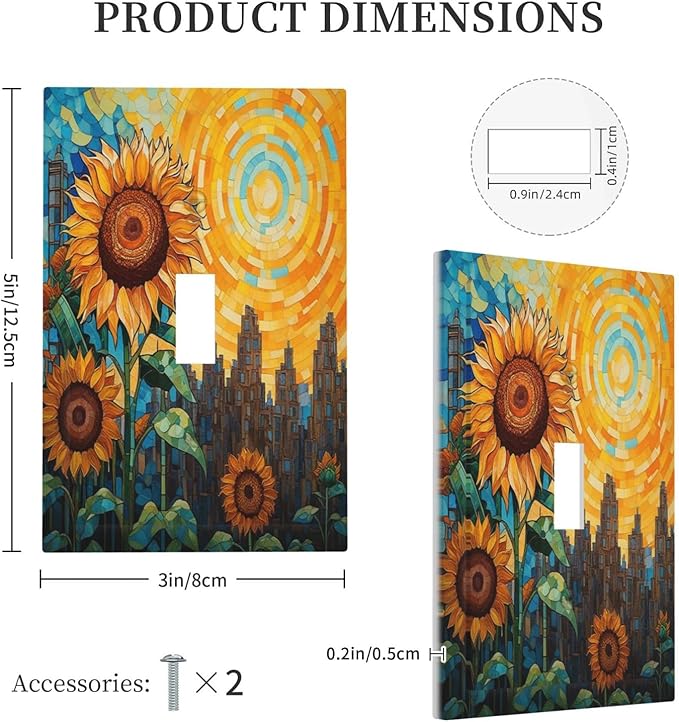 Abstract Sunflower Graffiti Floral Paint Art Flower Decorative Light Switch Cover 1 Gang Single Toggle Device Electrical Faceplate Switchplates Decorator Outlet Wall Plate for Bedroom Living Room