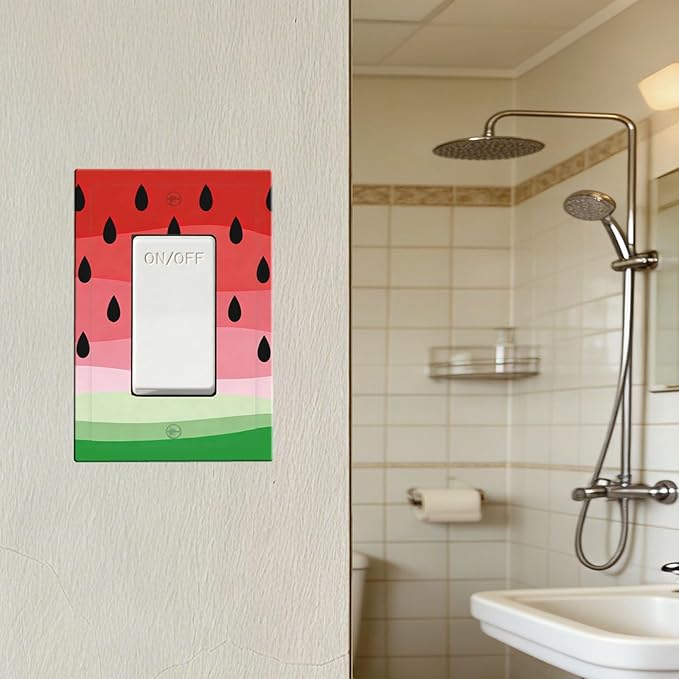 Gradient Watermelon Slice & Seeds Single Rocker Switch Cover - 1-Gang Standard US Size Summer Freshness Playful Fruit Design Light Switch Covers for Kitchen Decor
