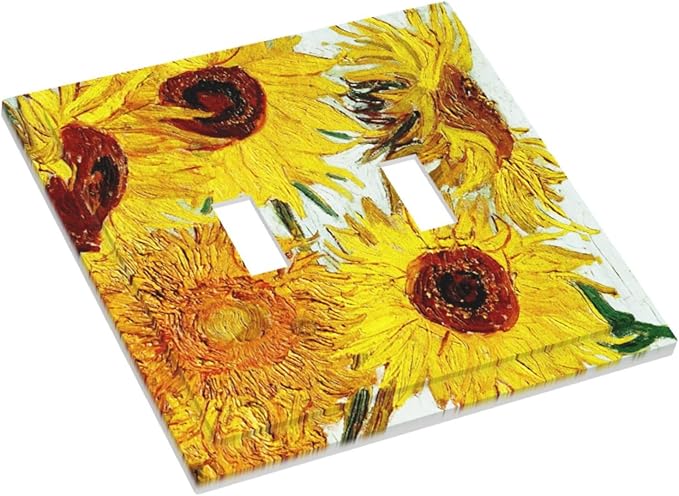 Rustic Sunflower Oil Painting Vintage Flowers Decorative Switch Plates 2 Gang Double Toggle Outlet Light Switch Cover Wall Plate Electrical Faceplate for Bed Room Living Room Decor