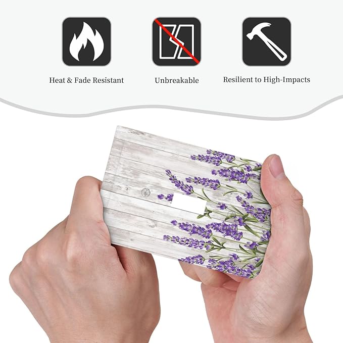 Purple Lavender Rustic Wooden Flowers Floral Plant Decorative Light Switch Cover 1 Gang Single Toggle Device Electrical Faceplate Switchplates Decorator Outlet Wall Plate for Farmhouse Living Room