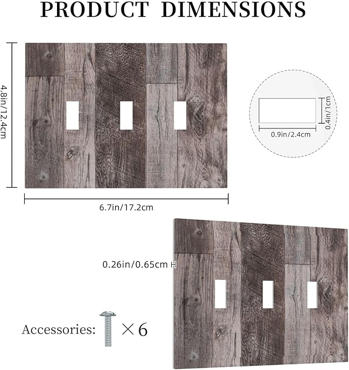 Decorative Switch Plates Rustic Dark Grey Wood Retro Country Wooden 3 Gang Wall Plate Triple Toggle Light Switch Cover Faceplate Electrical Wall Panels for Farmhouse Cabin Decor
