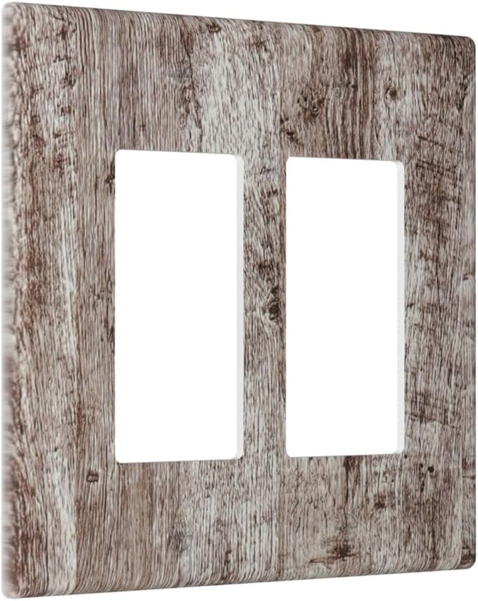 Decorative Outlet Covers Rustic Wood Grey Brown Vintage Wooden Plank 2 Gang Double Rocker Light Switch Cover Decorative Switch plates Electrical Wallplates GFCI Receptacle for Farmhouse Home
