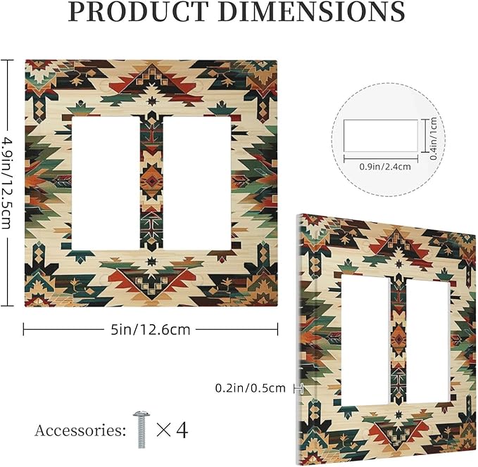 Decorative Outlet Covers Southwest Rustic American Indian Aztec Boho 2 Gang Double GFCI Rocker Electrical Wall Panels Light Switch Cover Plate for Bed Room living Room Decor