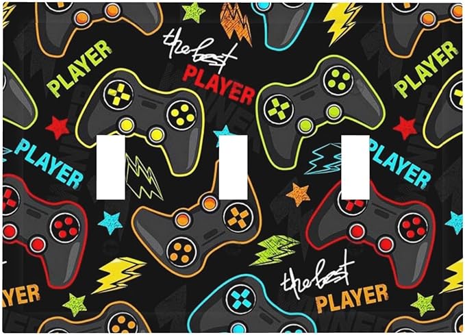 Kid Boys Gamer Gaming Game 3 Gang Light Switch Plate Decorative Triple Toggle Wall Plate Cover Electrical Faceplate for Bathroom Home Living Room Decorate