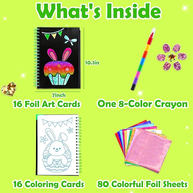 FUNNYB&G Foil Art Crafts for Kids Ages 4-8: Easter Basket Stuffers Essentials for Kids 2026, Easter Gifts for Kids, Crafts Supplies,Party Favors,Creative Toys for Kids 4 5 6 7 8 Years Old(Easter)