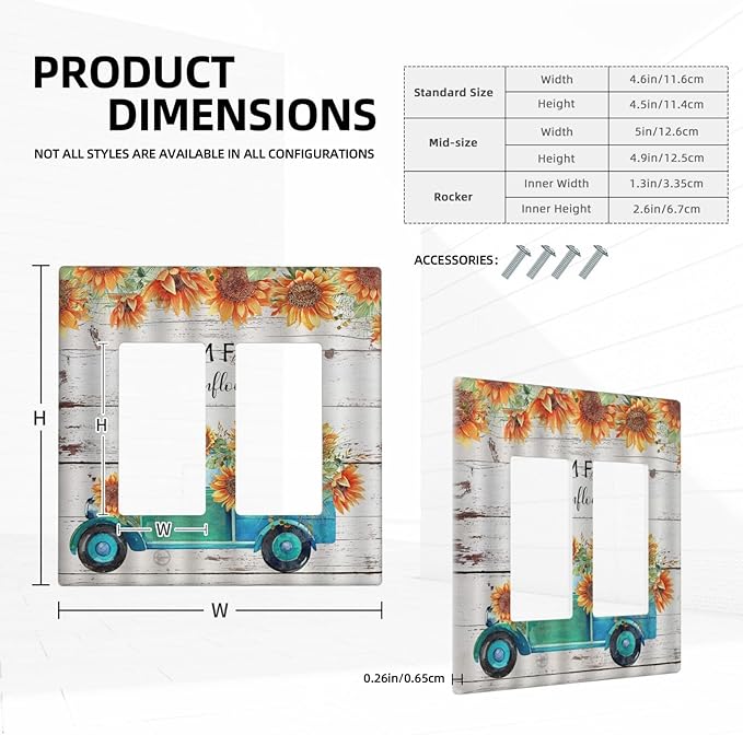 Decorative Outlet Covers Teal Farm Truck Pulling Sunflowers 2 Gang Wall Plate Double Rocker Decora Light Switch Cover Plate Jumbo Dual Electrical GFCI Switch Plate Cover for Farmhouse Decor